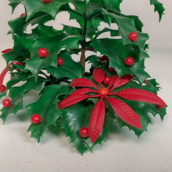Vintage Noel Decorations Christmas Tree Holly Berry Foliage Plastic Kitchy 12" - Picture 4 of 14